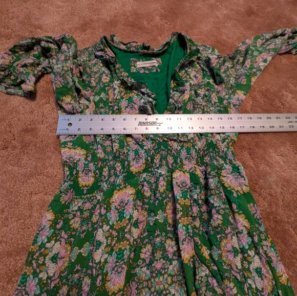 Anthropologie Green Floral Long Sleeve Dress Size Medium Petite - Picture 3 of 6